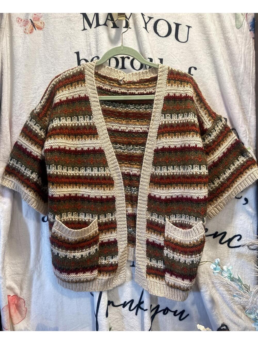 Pol Multicolor Cotton Blend Striped Cardigan Sweater with Pockets Size S